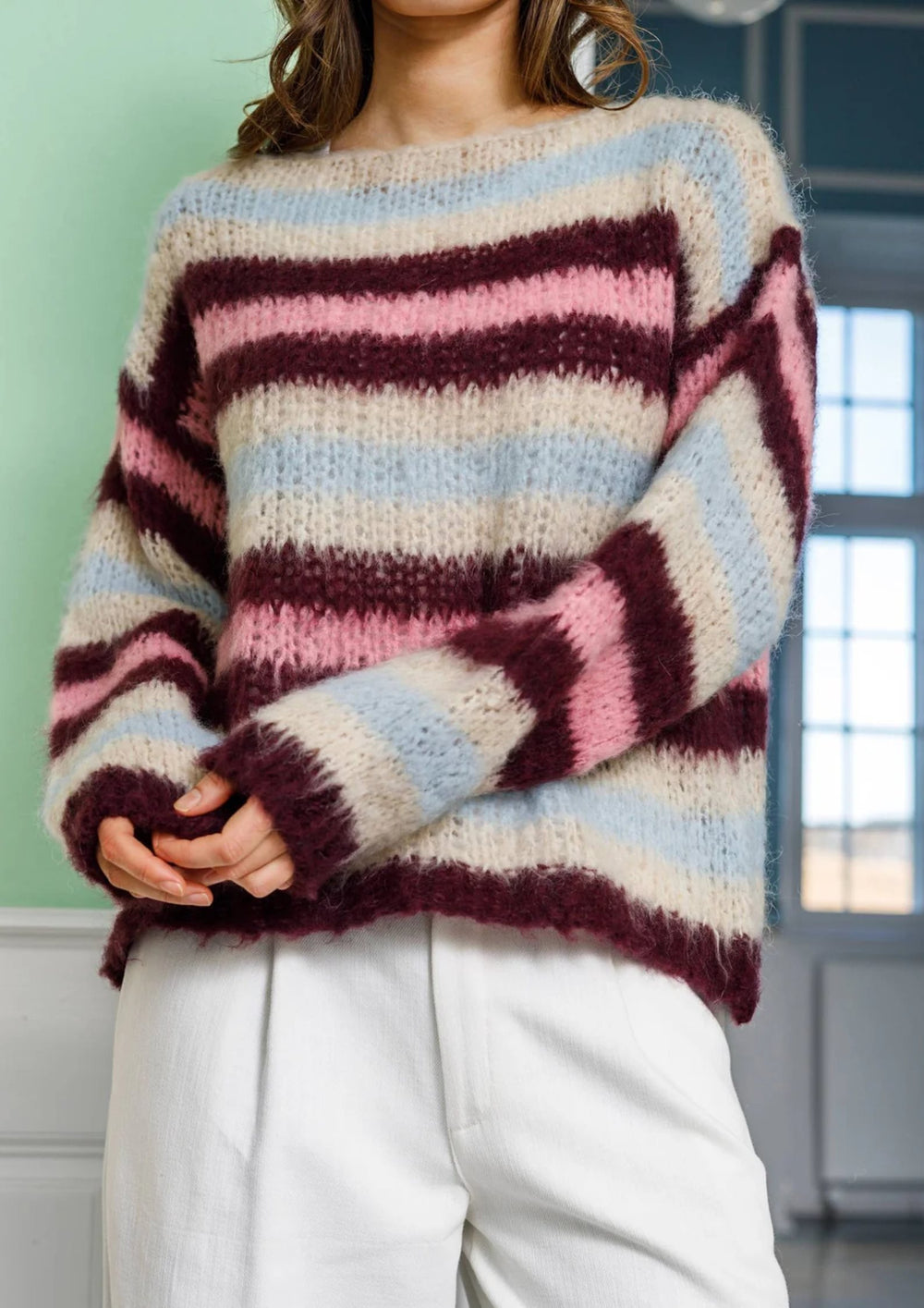 Black Colour - Effie Striped Jumper - Bluish Plum