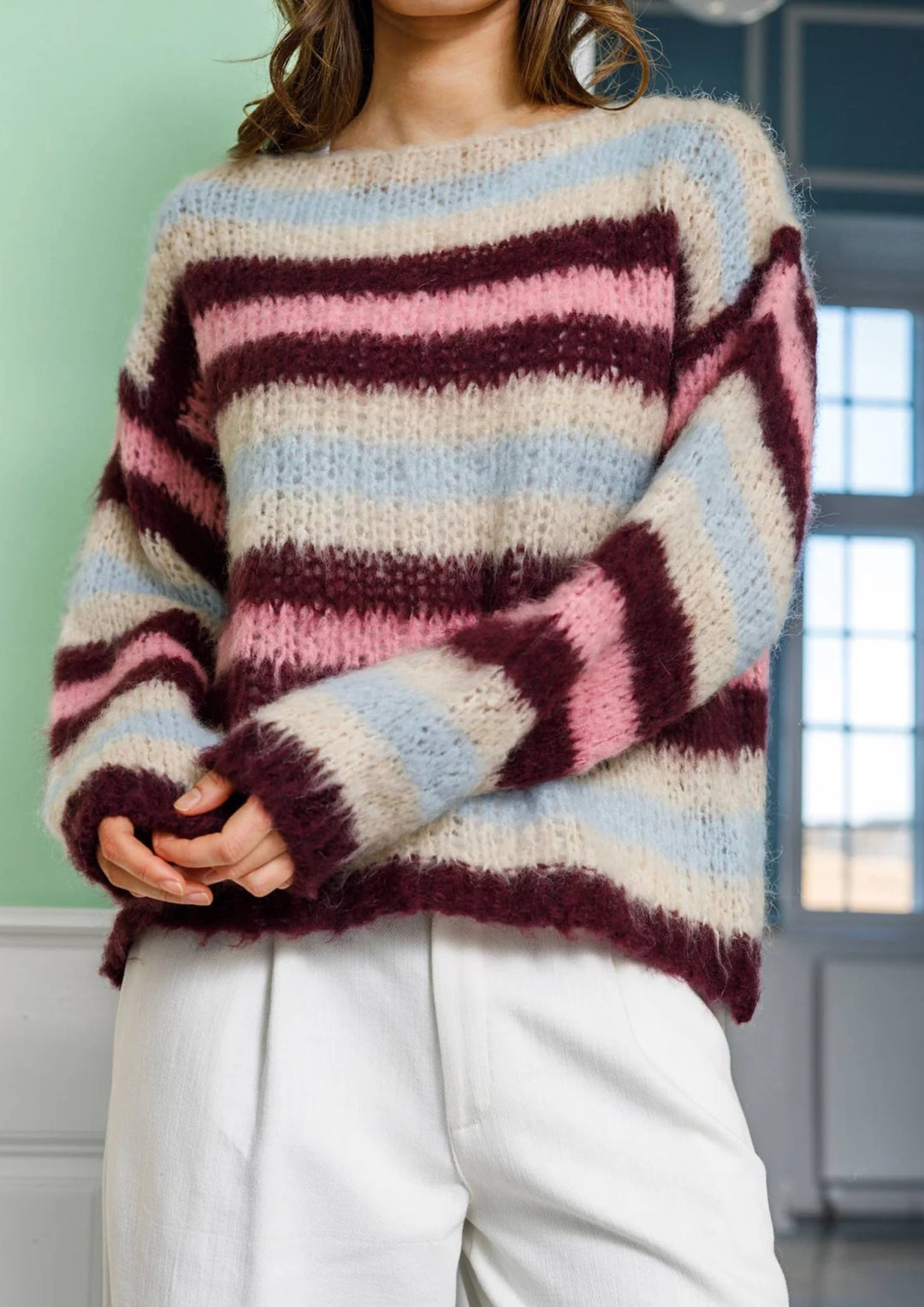 Black Colour - Effie Striped Jumper - Bluish Plum