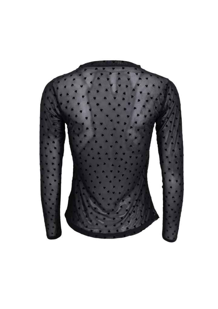 Black Colour - Isole Love - Mesh Blouse - Black Heart