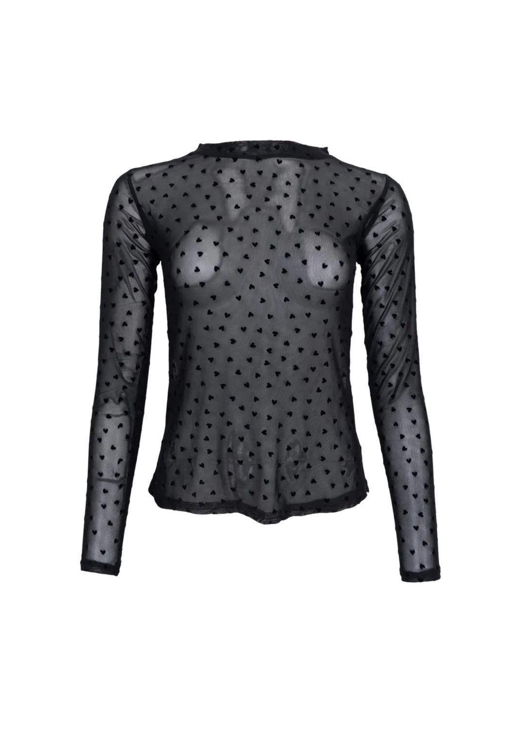 Black Colour - Isole Love - Mesh Blouse - Black Heart