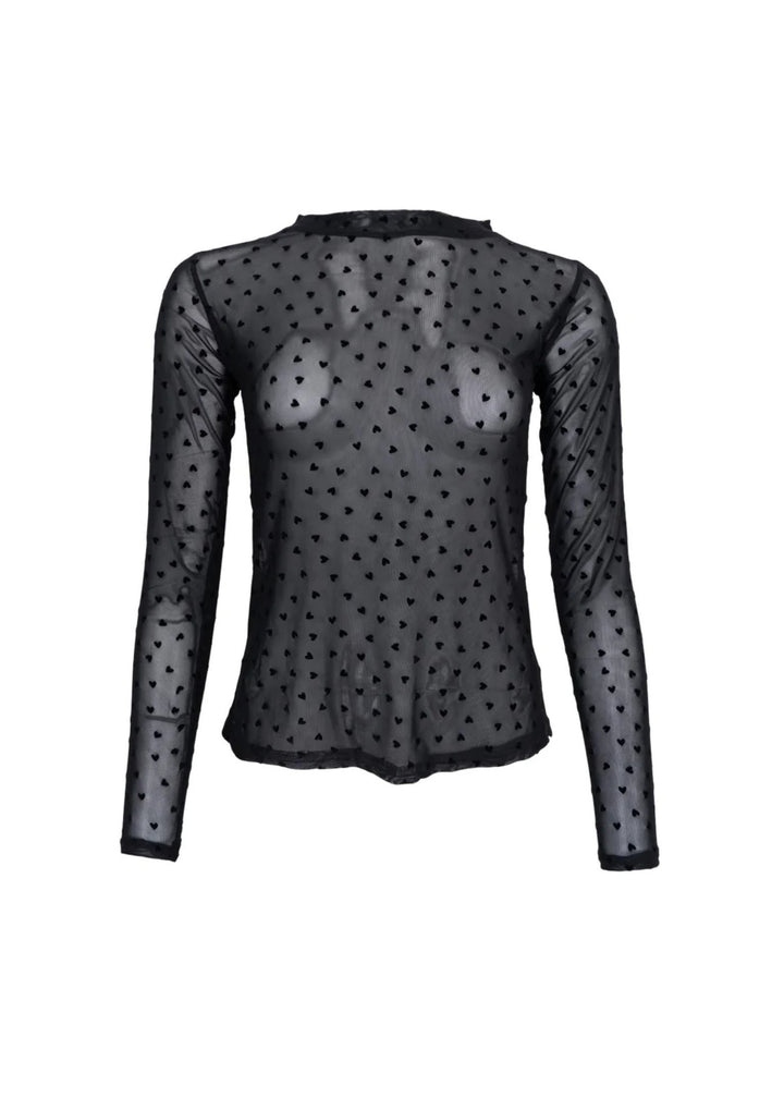 Black Colour - Isole Love - Mesh Blouse - Black Heart