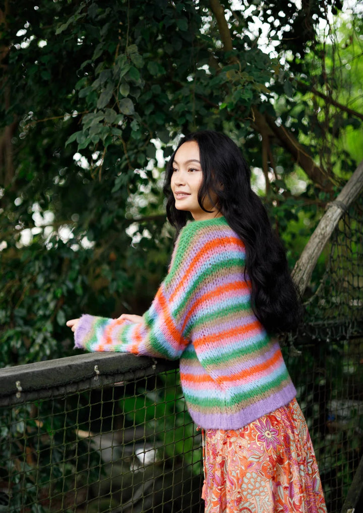 Black Colour - Maddy Striped Cardigan - Onesize