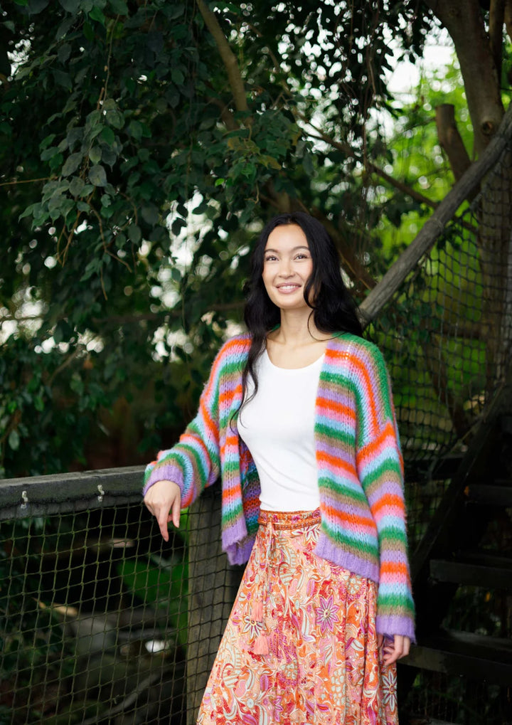 Black Colour - Maddy Striped Cardigan - Onesize