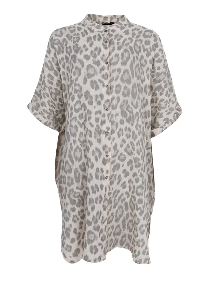 Black Colour - Melina Linen Tunic - Natural Leo -  Onesize