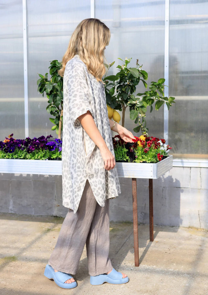 Black Colour - Melina Linen Tunic - Natural Leo -  Onesize