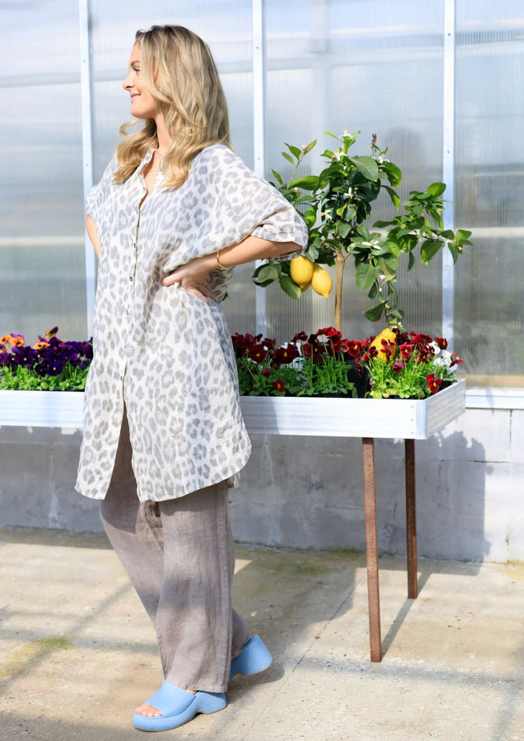 Black Colour - Melina Linen Tunic - Natural Leo -  Onesize