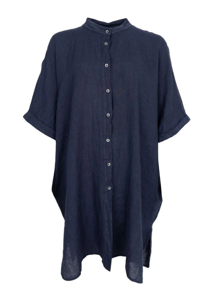 Black Colour - Melina Linen Tunic - Navy -  Onesize