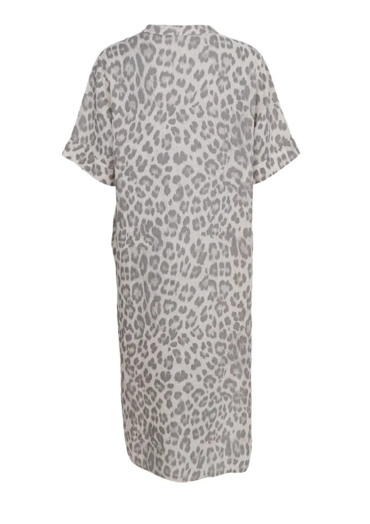 Black Colour - Melina Long Linen Kjole - Natural Leo