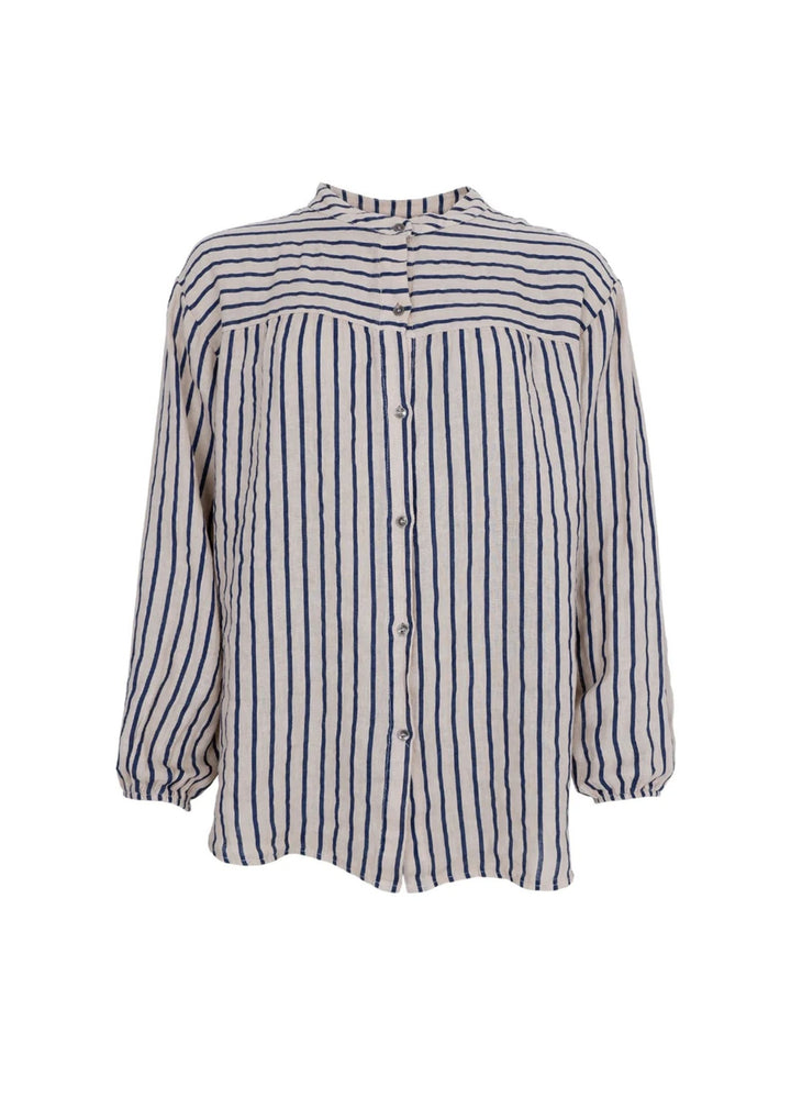 Black Colour - Melina L/S Shirt Blouse - Navy Stripe
