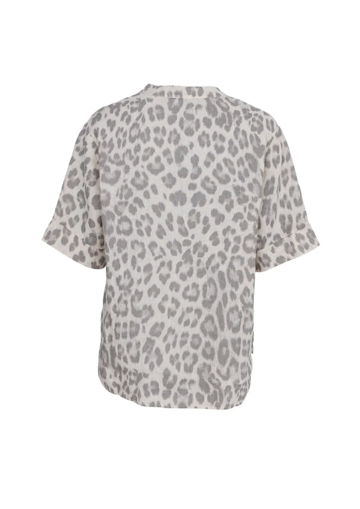 Black Colour - Melina SS Linen Blouse - Natural Leo