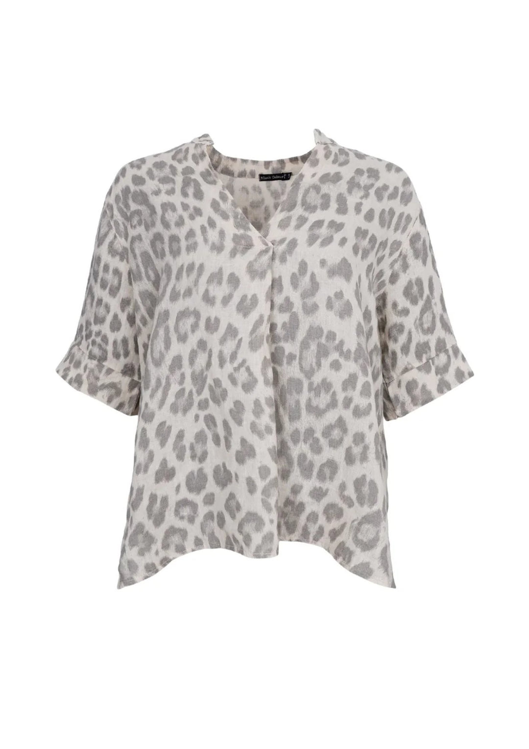Black Colour - Melina SS Linen Blouse - Natural Leo