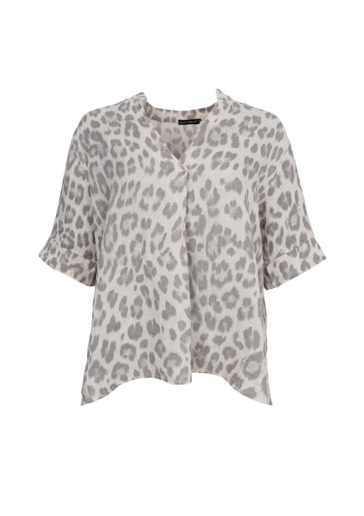 Black Colour - Melina SS Linen Blouse - Natural Leo