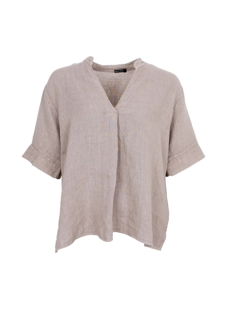 Black Colour - Melina SS Linen Blouse - Taupe