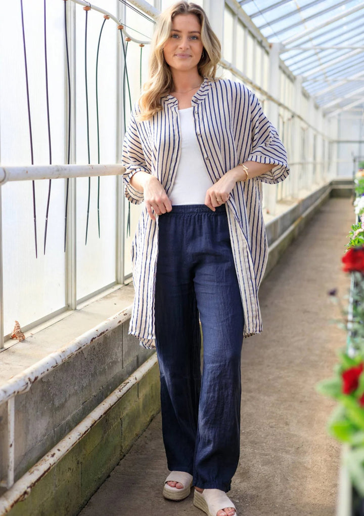 Black Colour - Melina Wide - Linen Bukser - Navy