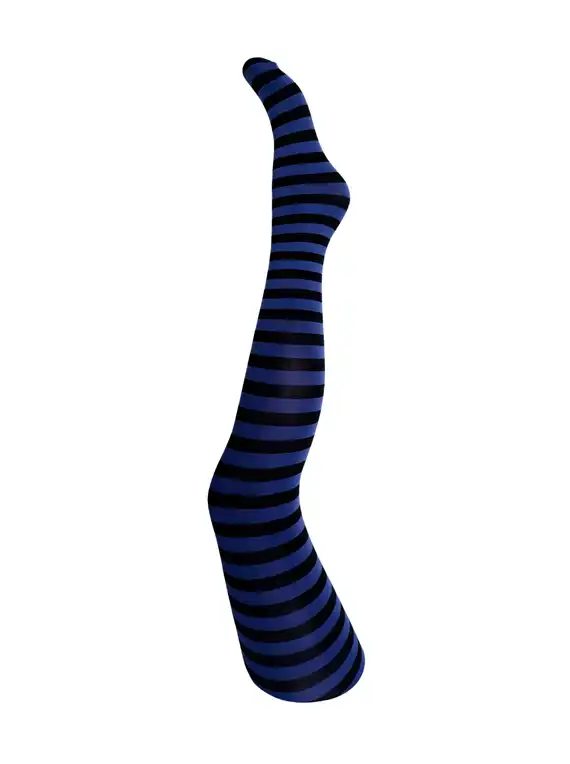 Black Colour - Riga Striped - Tights - Blue Striped - Onesize