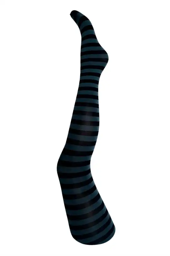 Black Colour - Riga Striped - Tights - Green Stripe - Onesize