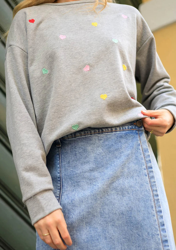Black Colour - Sita Heart Sweatshirt - Grey