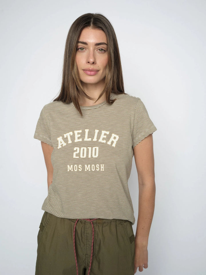 Mos Mosh - Camp O-SS Stribe T-shirt - Burnt Olive