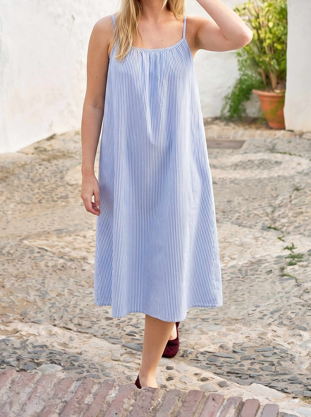 Black Colour - Catherine Striped Dresses - Lt. Blue