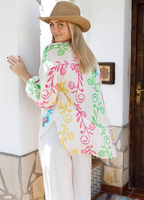 Black Colour - Sun Bluse - White Flower - Onesize