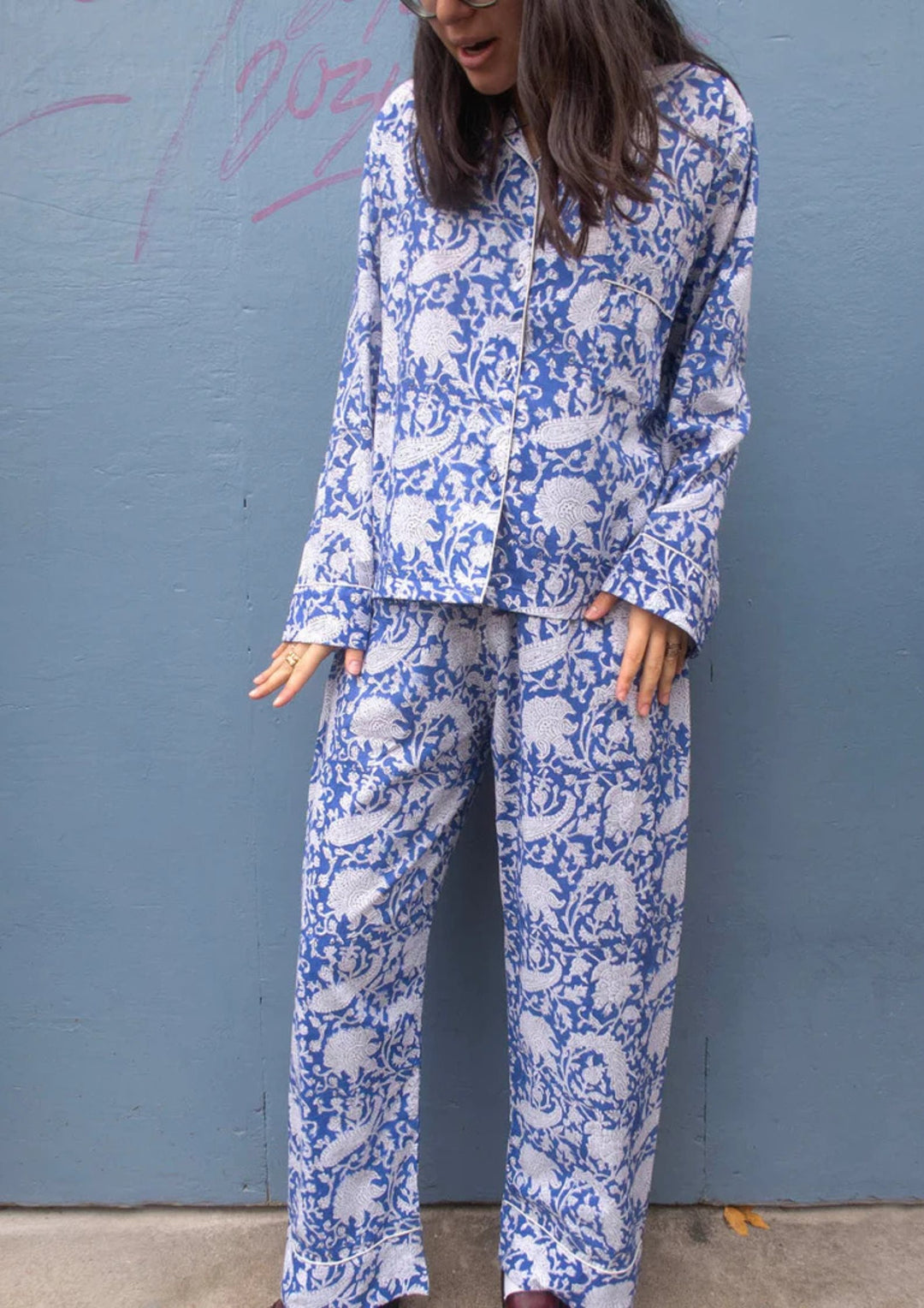 Craft Sisters - Classic Pyjamas - Blockprint - Blue Flower