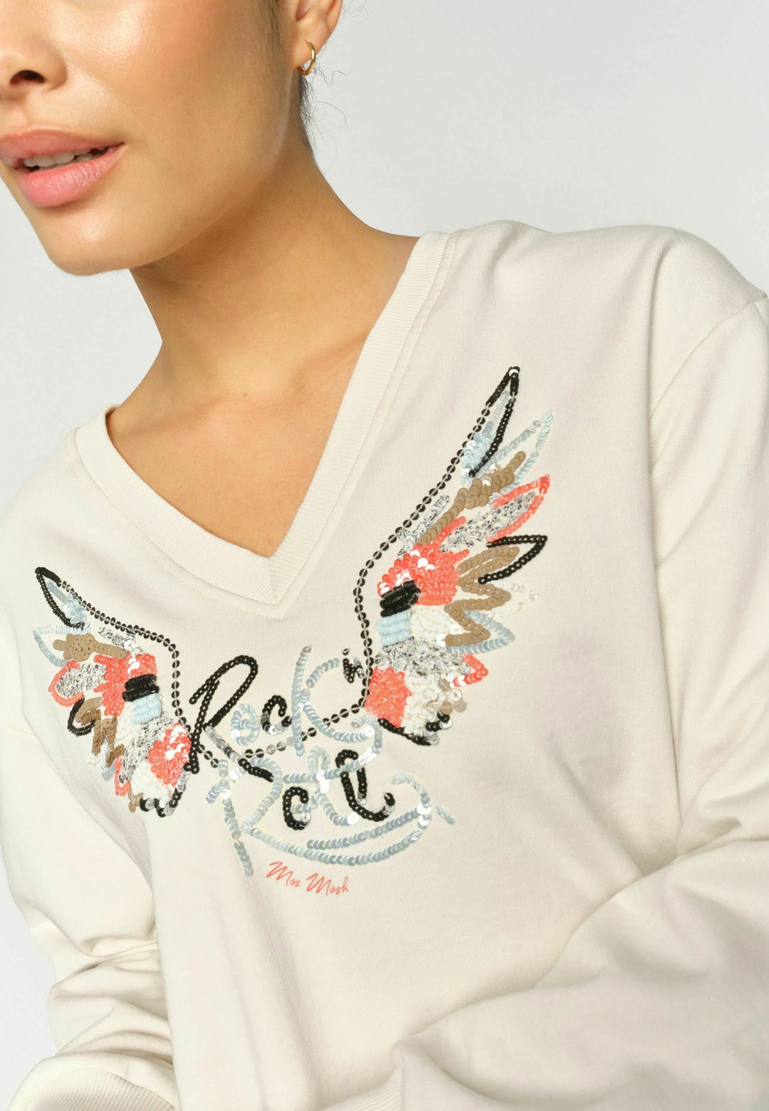 Mos Mosh - Cosette V-LS Spring Sweatshirt - Ecru