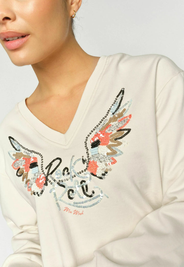 Mos Mosh - Cosette V-LS Spring Sweatshirt - Ecru