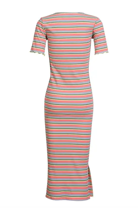 Liberte - Natalia SS Kjole - Multi Orange Pink Stripe
