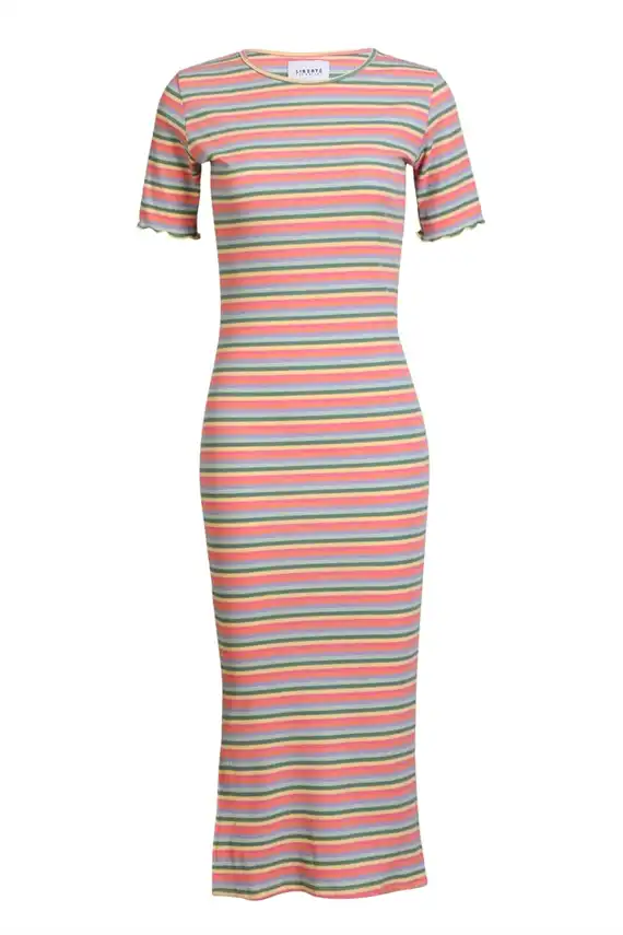 Liberte - Natalia SS Kjole - Multi Orange Pink Stripe