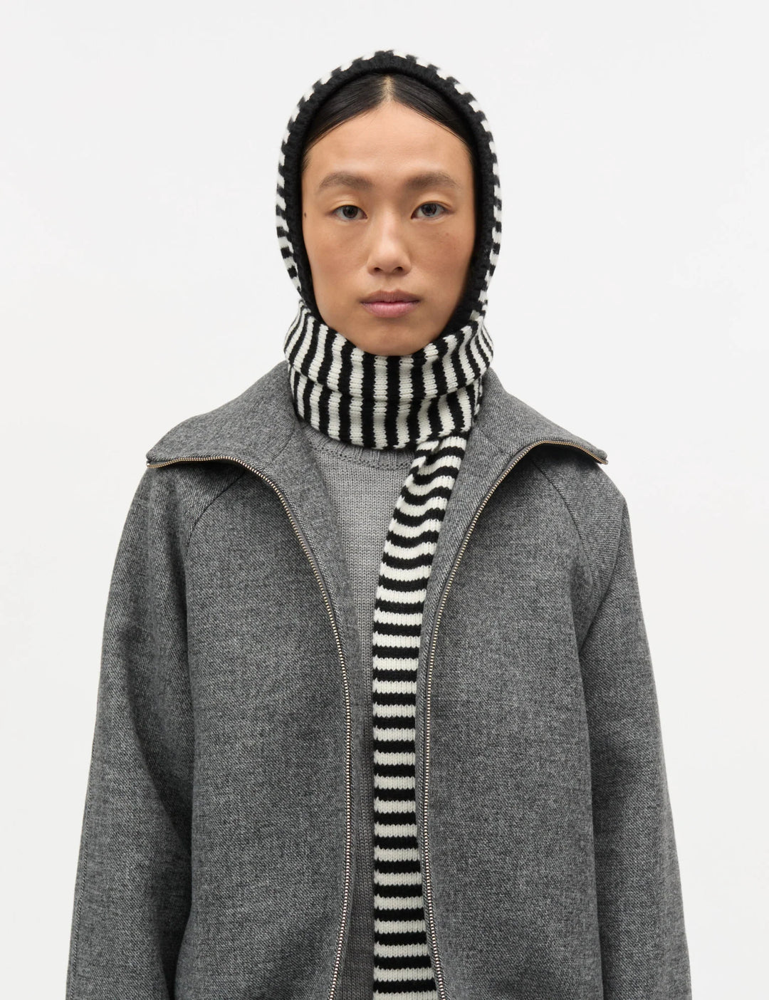 Mads Nørgaard - One Wool Freja Hooded Scarf - Black/Vanilla Ice