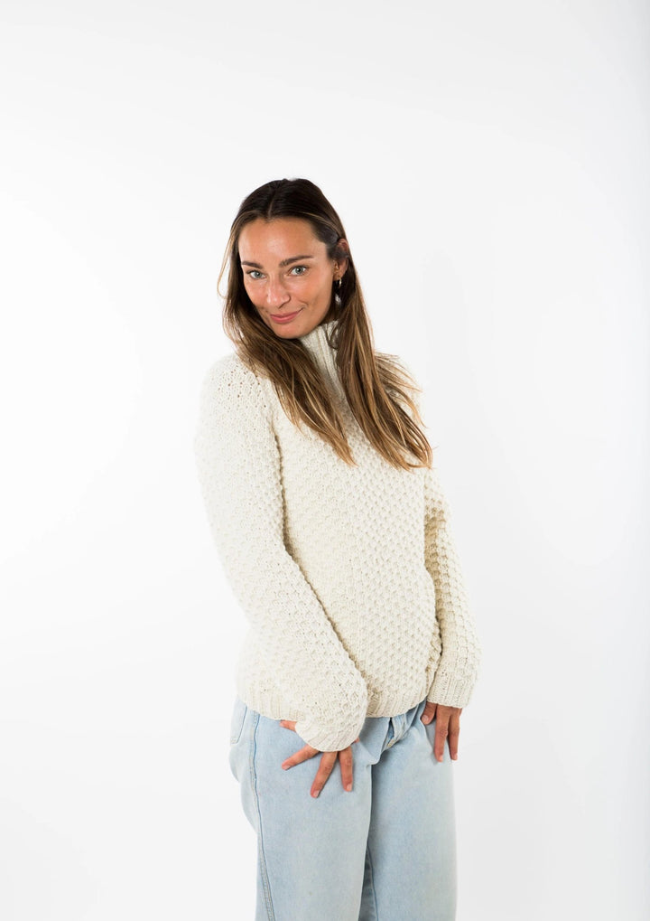 Fuza Wool - Butterfly Sweater High Neck - White