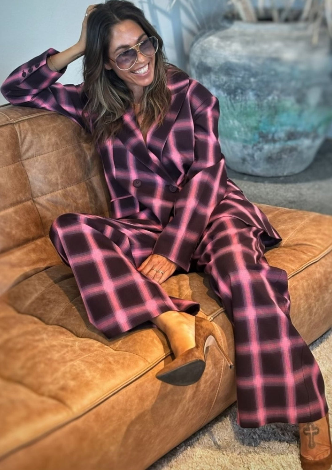 Gossia - Jo-JoGO Bukser - Bourgogne Pink Checks