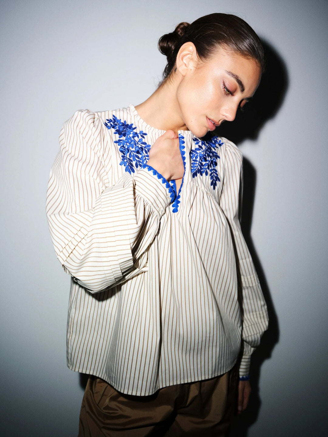 Gossia - Louisa bluse - Creme brown stripes