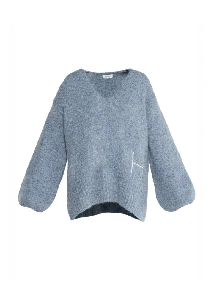 HEST - Sofie V-neck Sweater - Faded Denim