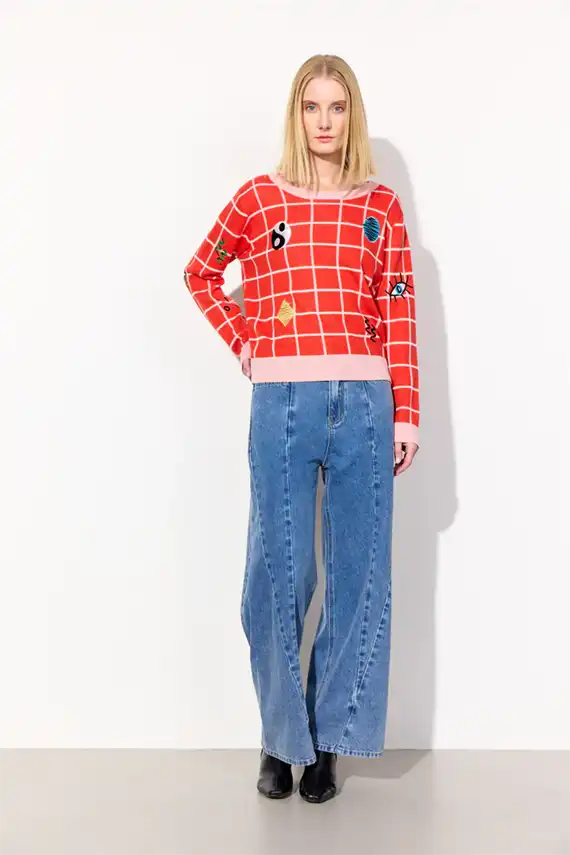 Hunkøn - Dusty Strik Blouse - Red Checked