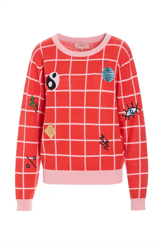 Hunkøn - Dusty Strik Blouse - Red Checked