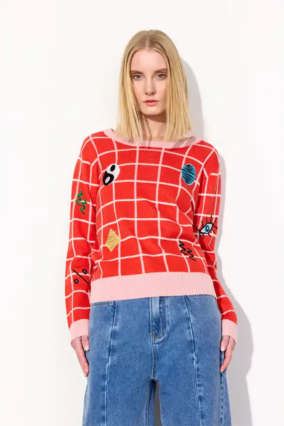 Hunkøn - Dusty Strik Blouse - Red Checked