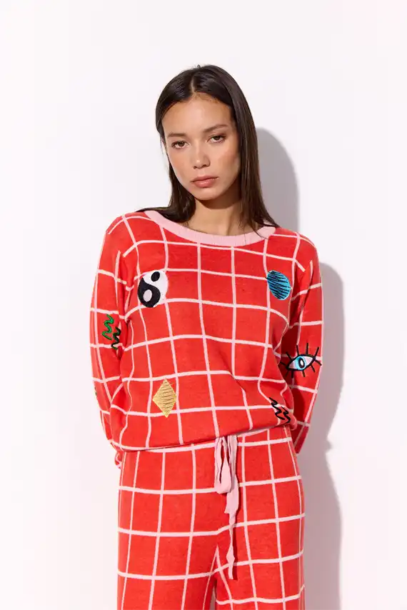 Hunkøn - Dusty Strik Blouse - Red Checked
