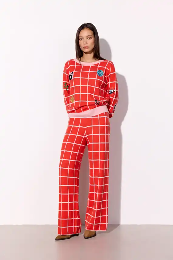 Hunkøn - Dusty Strik Blouse - Red Checked