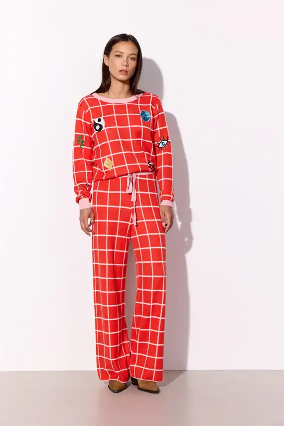 Hunkøn - Dusty Strik Bukser - Red Checked