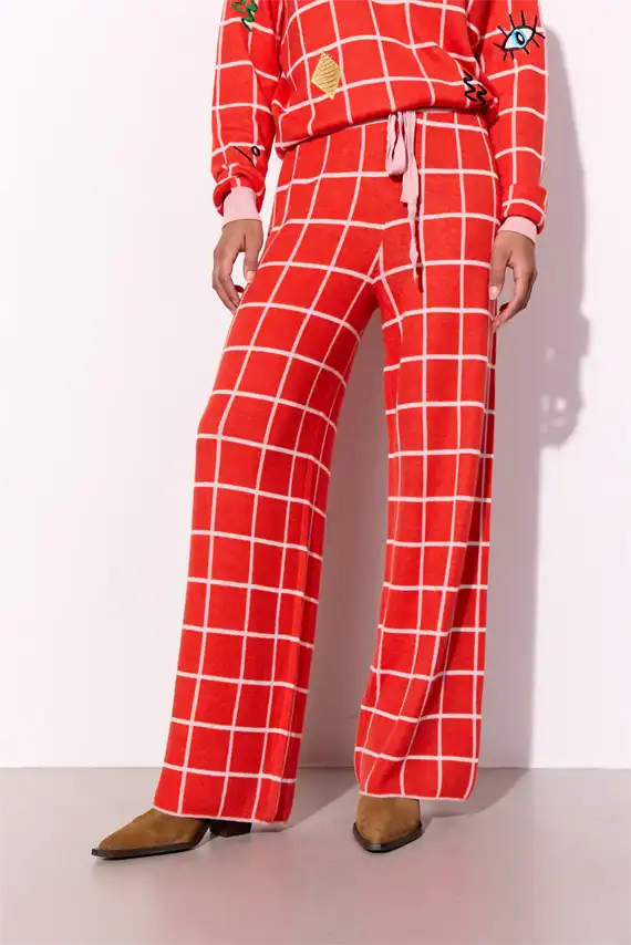 Hunkøn - Dusty Strik Bukser - Red Checked