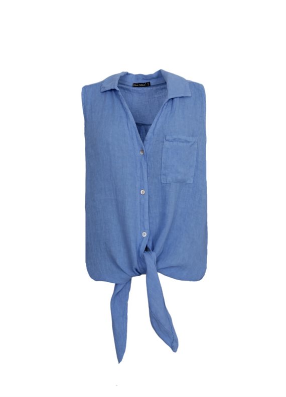 Black Colour - Melina Sleeveless Tie Shirt - Sky Blue