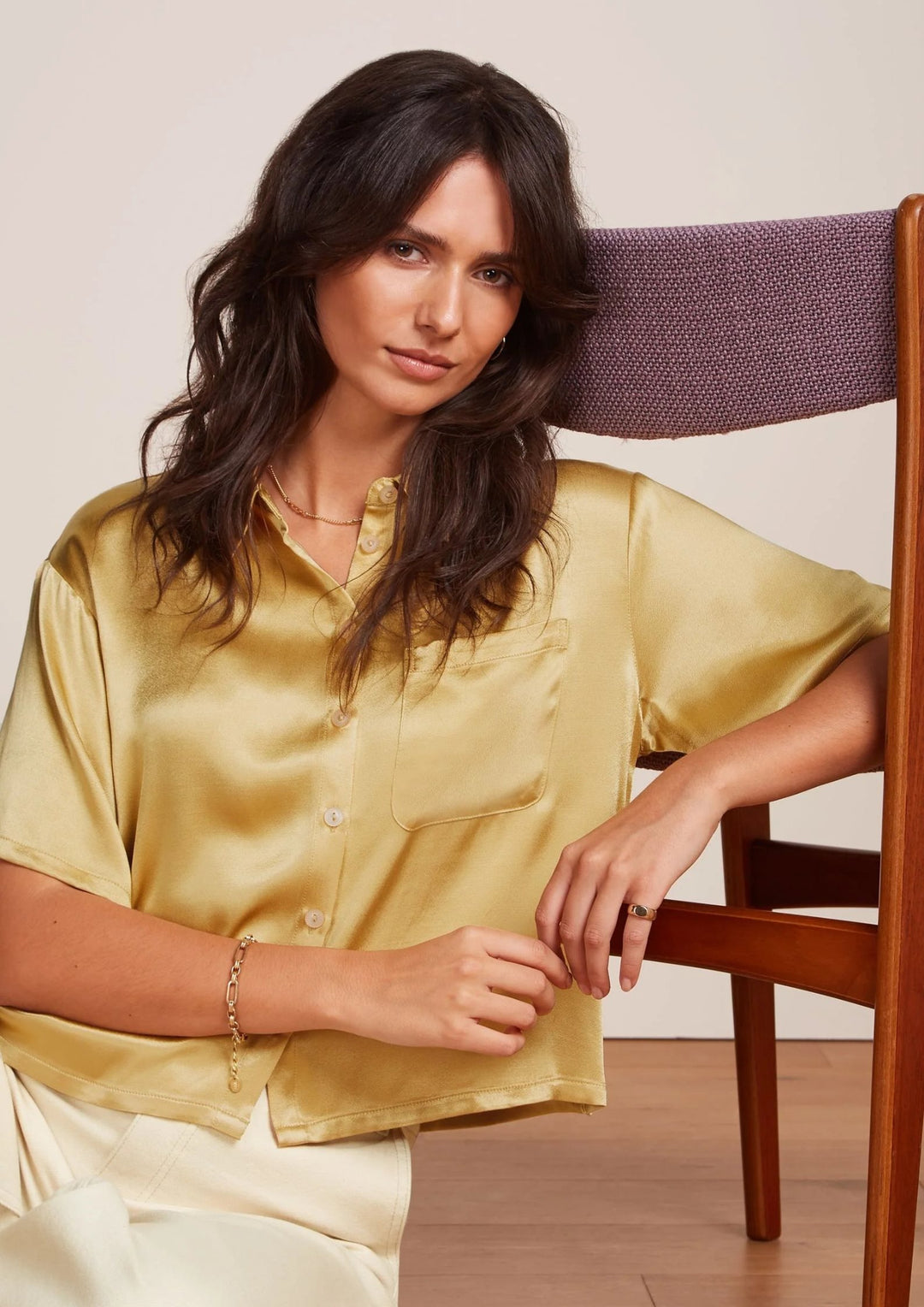 King Louie - Evelina Crop Blouse - Star Satin - Champagne