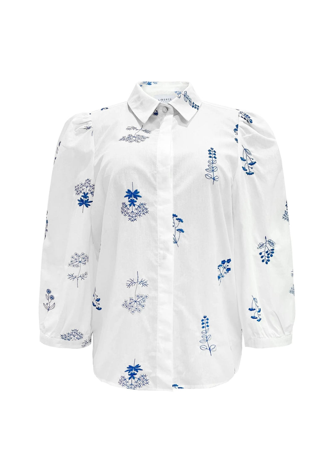 Liberte - Flora SS Blouse - White Blue Flower