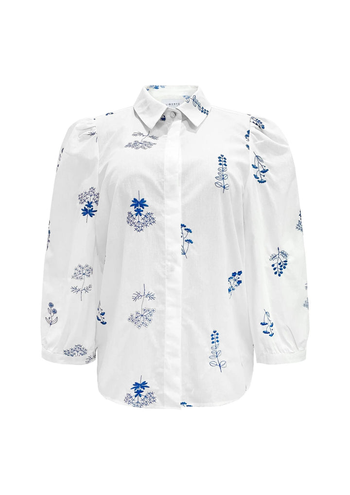 Liberte - Flora SS Blouse - White Blue Flower