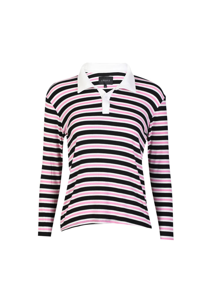 Liberte - Natalia LS  - Polo Blouse - Black Bubblegum - White Stripe