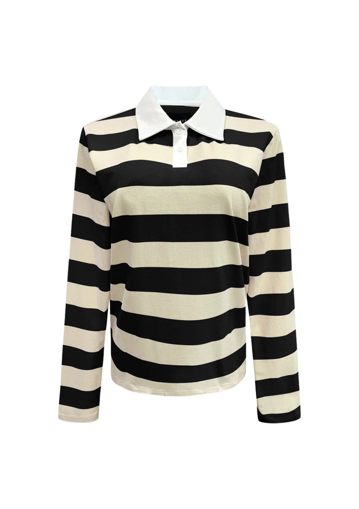 Liberte - Polo LS Shirt - Creamy Black Stripe