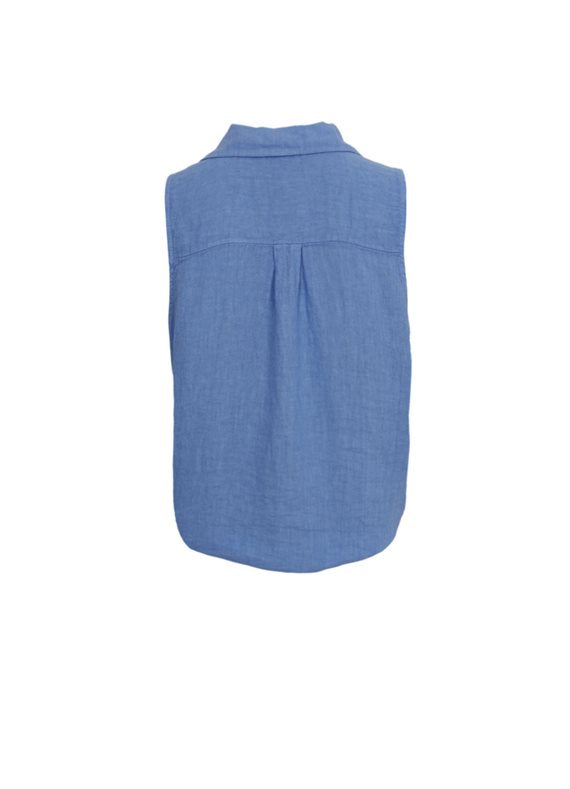 Black Colour - Melina Sleeveless Tie Shirt - Sky Blue