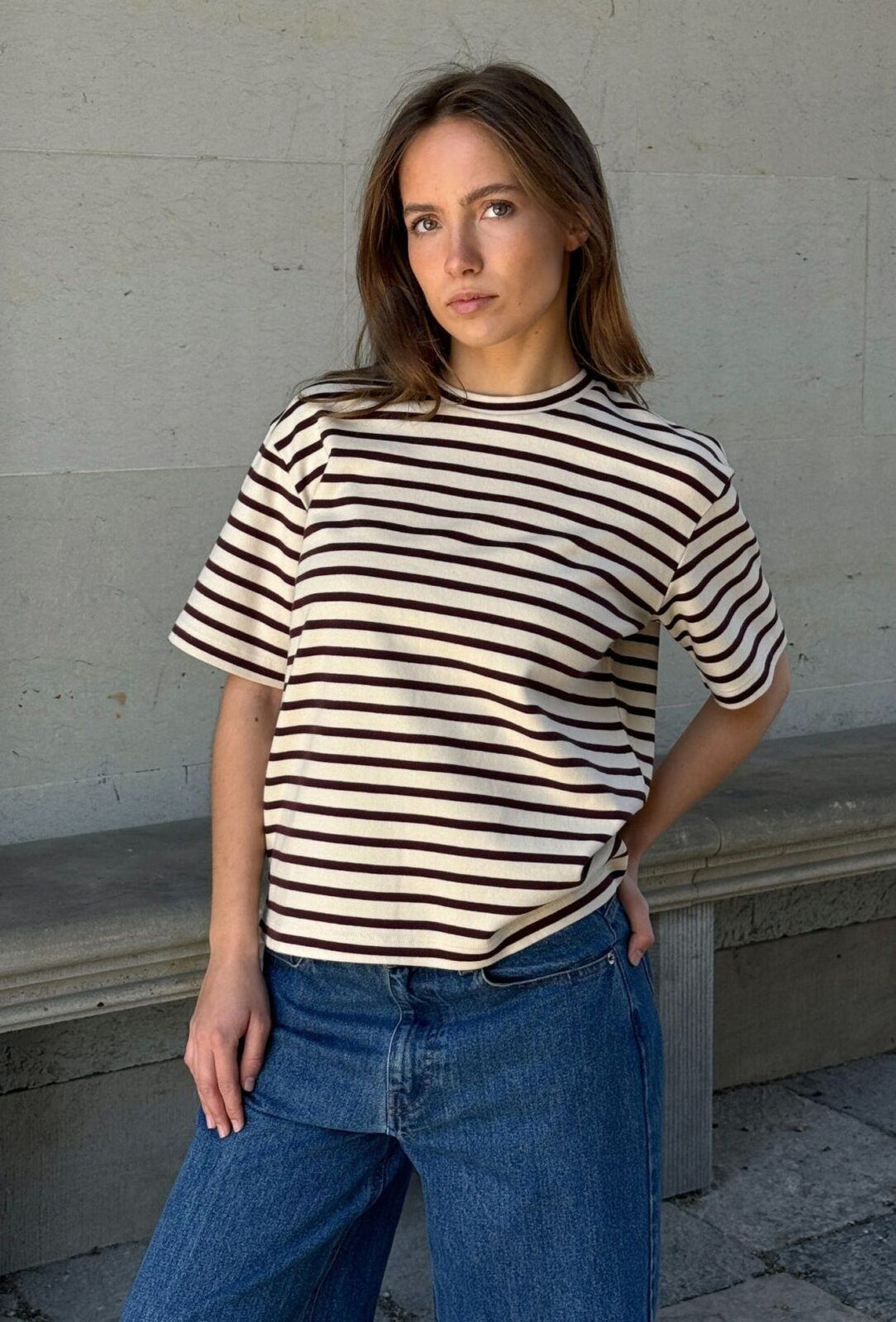 Boii - Mejse Tee - Off White / Bordeaux Stripes