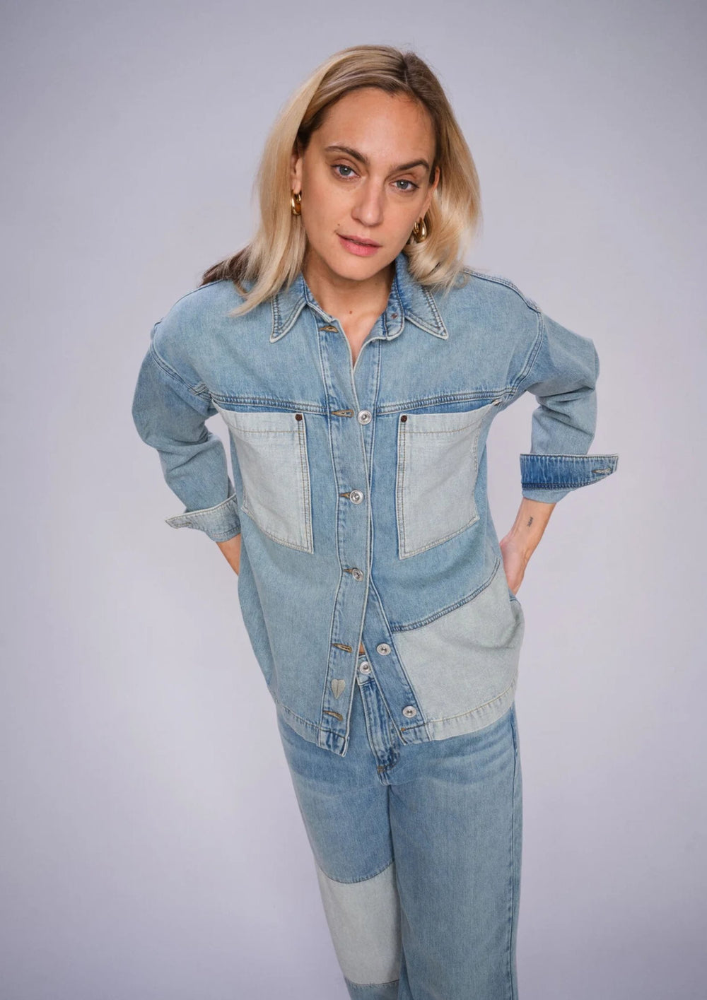 Mos Mosh - Lydia Block Shirt - Mid Blue